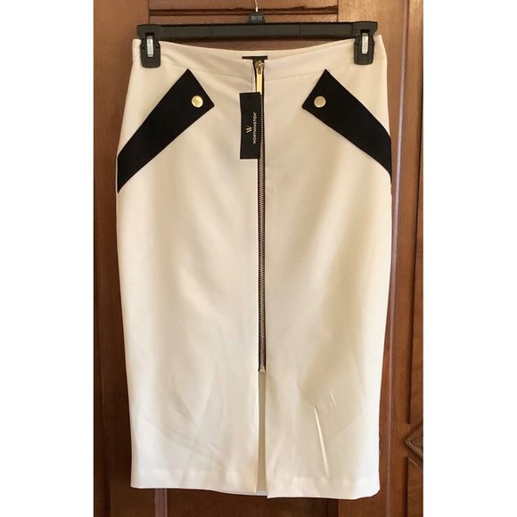 Worthington Womens Size 4 Skirt Ivory Faux Pockets Zippered Front NWT - Picture 1 of 5